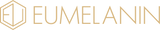 The logo features Eumelanin Shop in stylized gold letters, accompanied by an abstract geometric E on the left. The background is transparent.