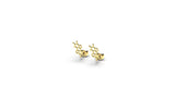 A pair of gold molecular-shaped stud earrings against a white background. Perfect for everyday wear, they feature a detailed design resembling melanins chemical structure, with small gold spheres connected by thin bars.
